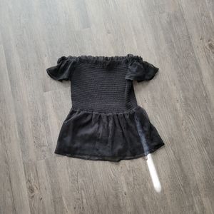 Vince Camuto off shoulder shirred top.eyelet lace black chiffon cute top